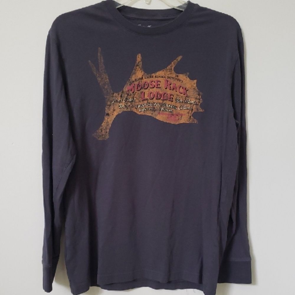 Eddie Bauer T Shirt Mens S Legend Wash Moose Rack Lodge Graphic Navy L/S Layer